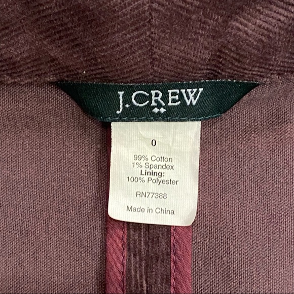J.CREW 0 Dark Purple Stretch Cotton 2-Button Gathered Waist Corduroy Blazer - Picture 7 of 7